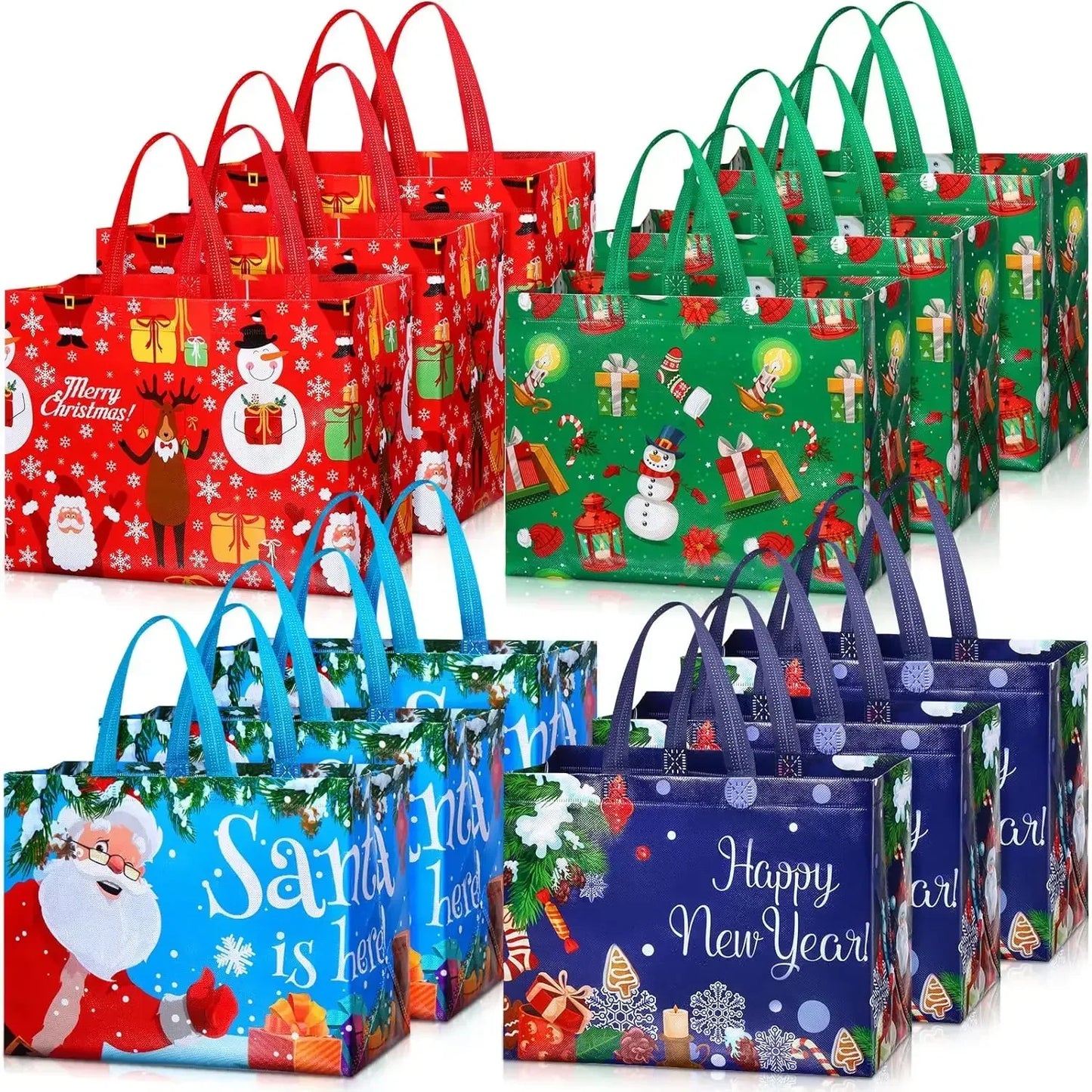 Large Christmas Gift Bags Reusable Grocery Shopping Handbag Non Woven Santa Claus Xmas Tree Snowman Printed Pattern Party