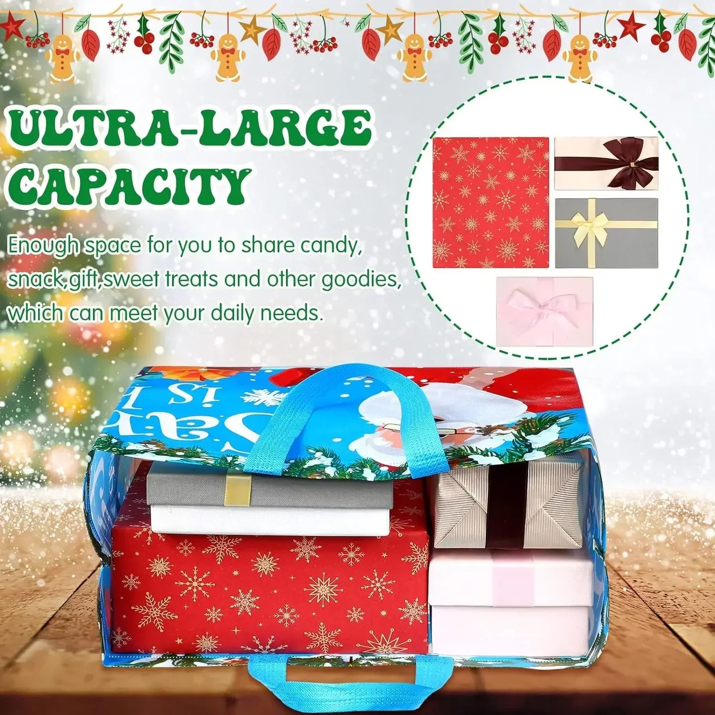 Large Christmas Gift Bags Reusable Grocery Shopping Handbag Non Woven Santa Claus Xmas Tree Snowman Printed Pattern Party